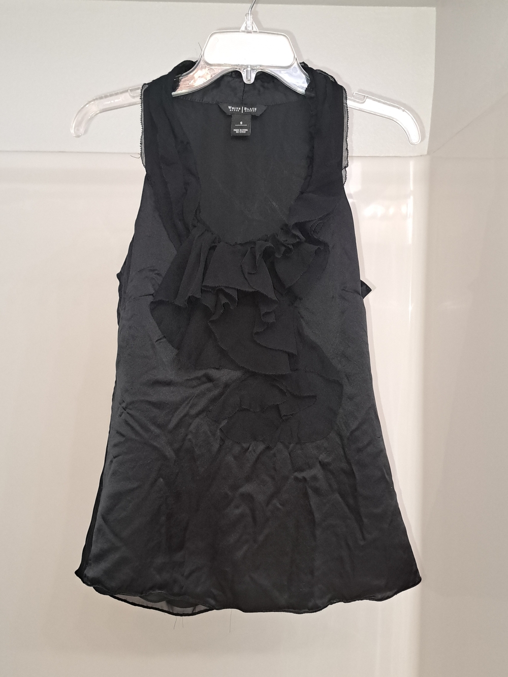 White House Black Market Black Ruffle-Front Sleeveless Blouse